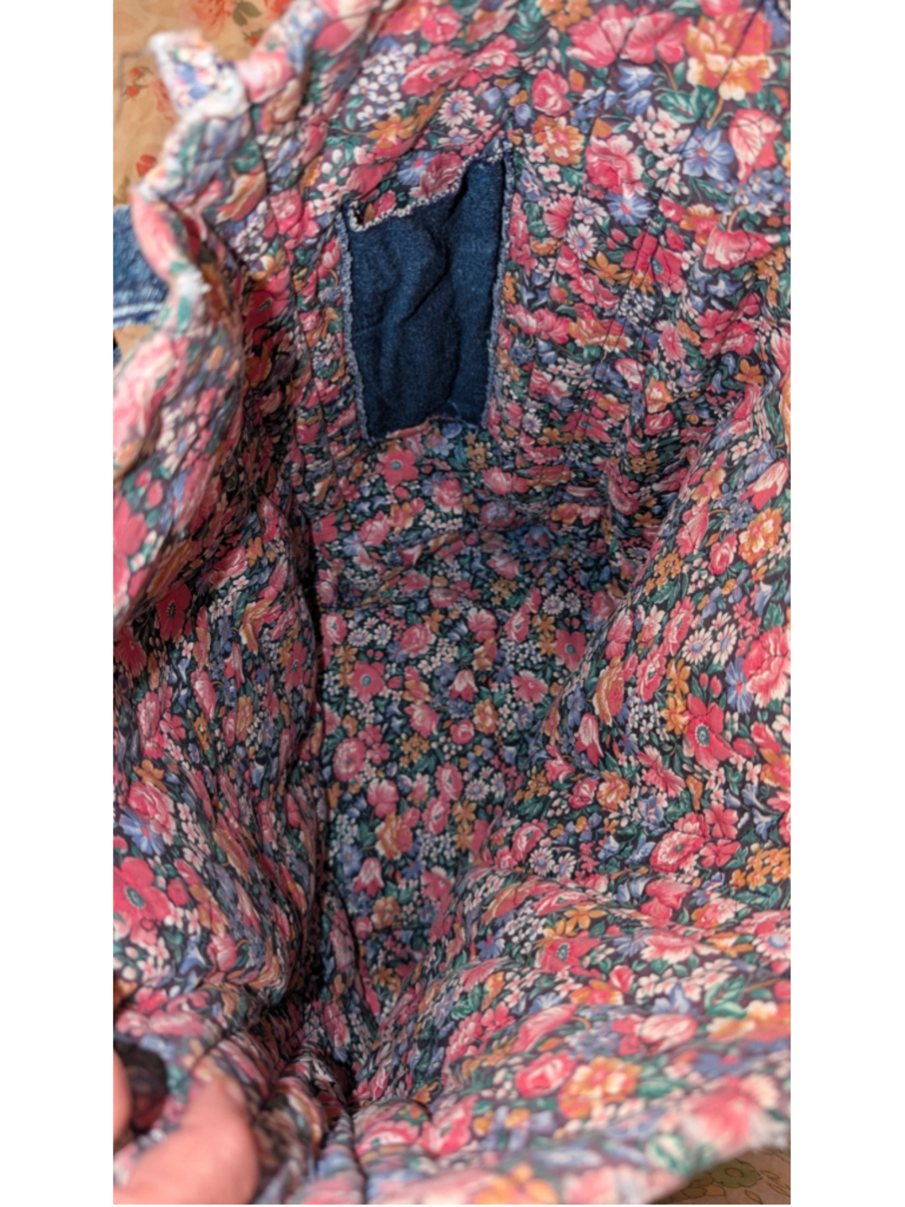 Unbranded Denim Tote Bag One Size Blue Pink Floral Heart - Picture 5 of 6